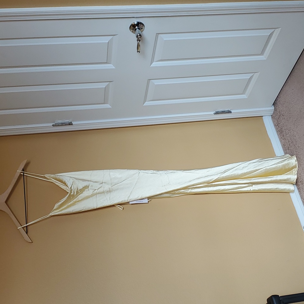 12TH Tribe Natalia Yellow Maxi Dress Large Cowl Neck Satin Tie Closure NWT